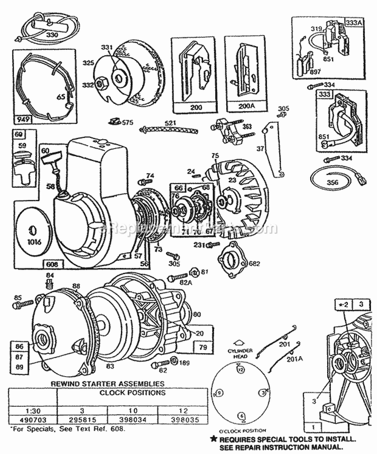 Gear CaseBlower HsgRewind Diagram and Parts List for 080202-1694-01  Briggs and Stratton Engine
